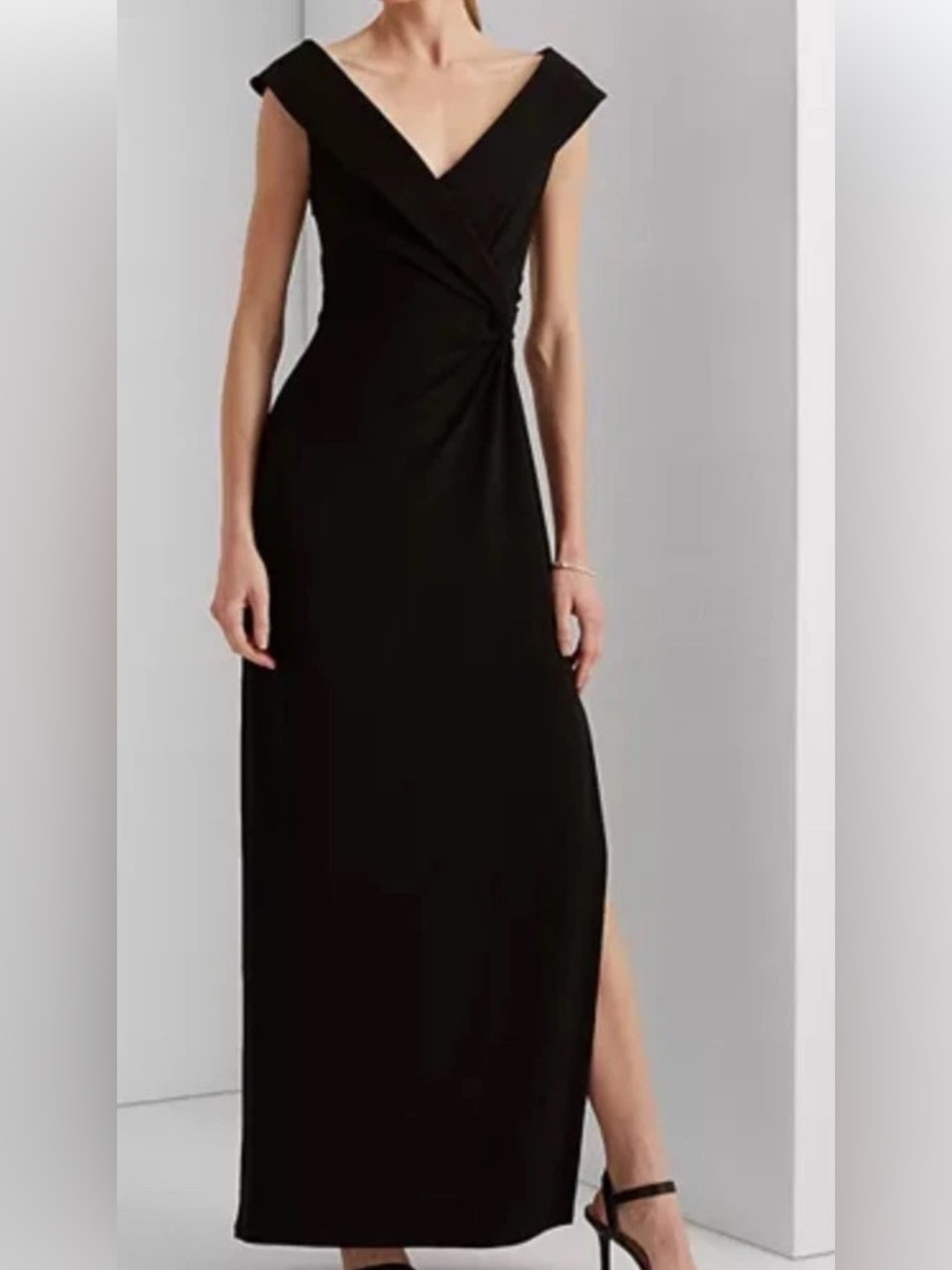 LRL Black label off the shoulders silhouette portrait collar maxi dress  Sz 4